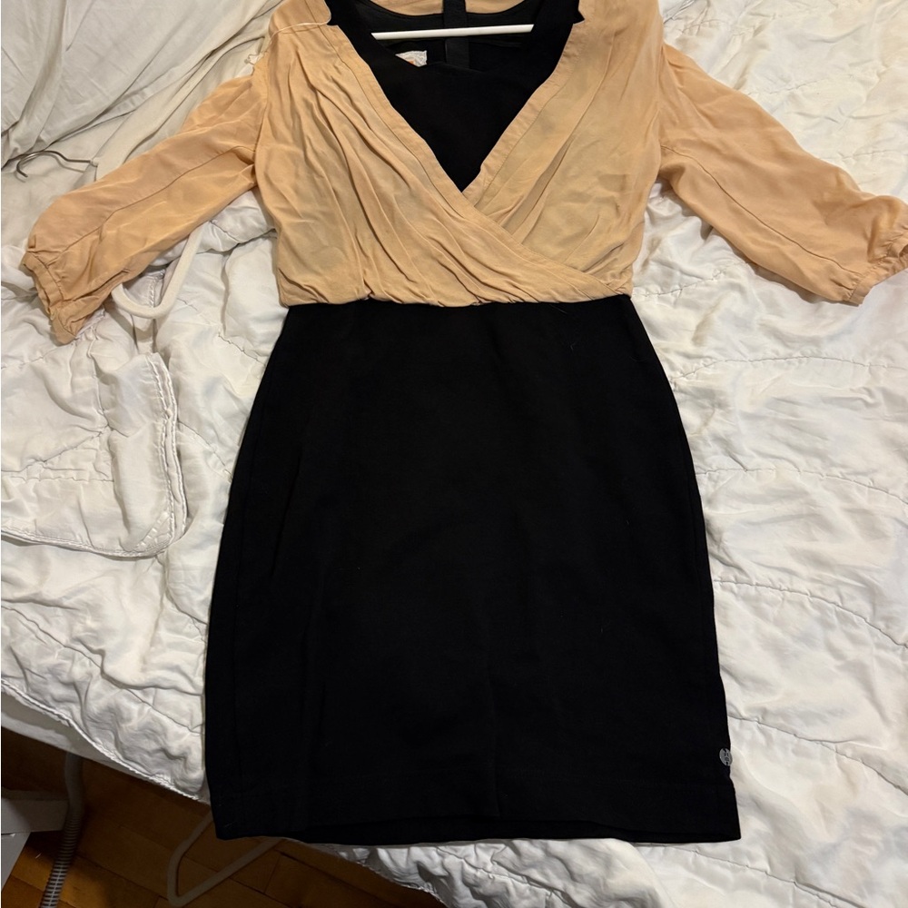 BOSS ORANGE Black and Tan Long Sleeve Dress